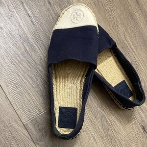 TORY BURCH Navy blue and cream Espadrille Flats